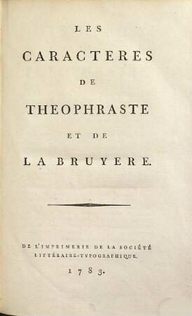 Les caracteres de Théophraste et de La Bruyere