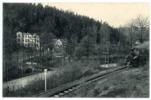 Herzogswalde. Restaurant Tännichtmühle - Gleisanlage mit Lok