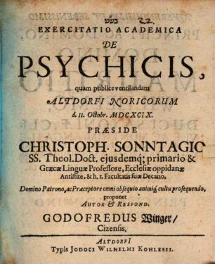 Exercitatio Academica De Psychicis