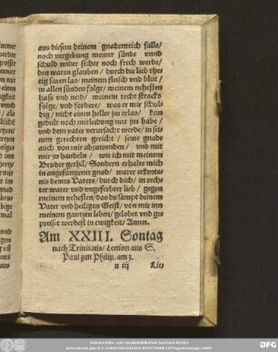 Am XXIII. Sontag nach Trinitatis/ Lection aus S. Paul zun Philip. am 3.