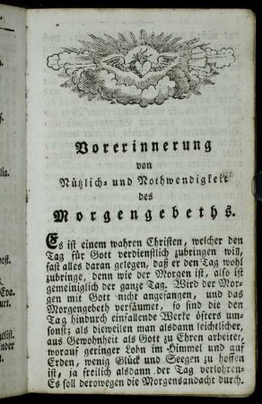 Vorerinnerung von Nützlich- und Nothwendigkeit des Morgengebeths.