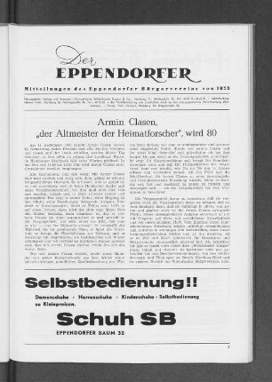 Armin Clasen, "der Altmeister der Heimatforscher", wird 80
