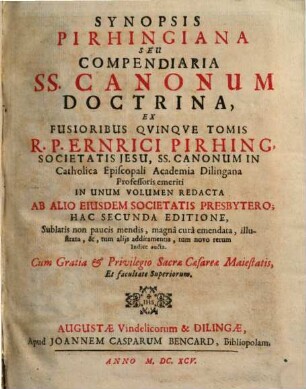 Synopsis Pirhingiana Seu Compendiaria SS. Canonum Doctrina