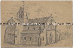 Kirche in Hauviné, handgezeichnete Postkarte von der französischen Front