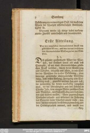 Erste Abteilung. Von der innerlichen übernatürlichen Kraft des göttlichen Worts, und den daraus entstehenden übernatürlichen Wirkungen bei den Menschen.