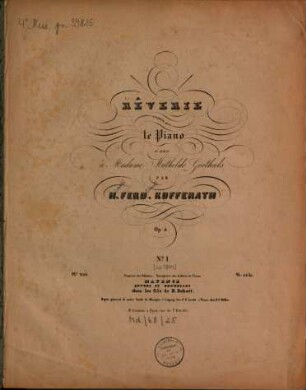 Rêverie : composée pour le piano : et dédiée à Madame Mathilde Goethals : Op: 4, No. 1