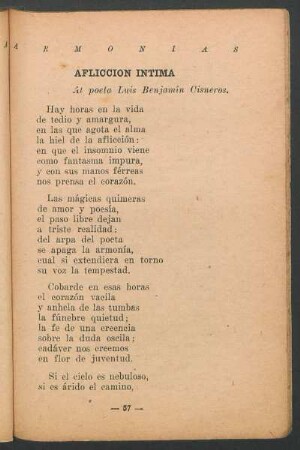 Aflicción íntima : Al poeta Luis Benjamín Cisneros.