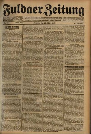 Erste Ausgabe vom Samstag, den 27. März 1915.