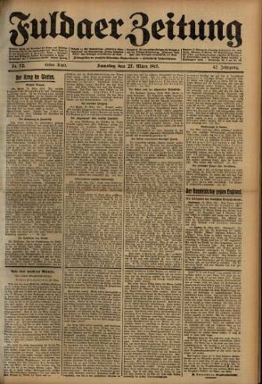 Erste Ausgabe vom Samstag, den 27. März 1915.