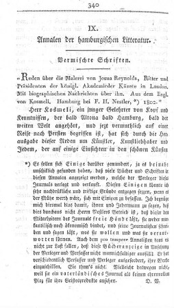 IX. Annalen der hamburgischen Litteratur.