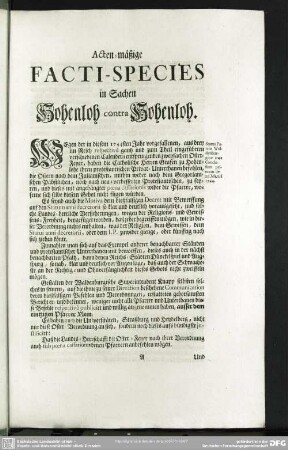 Acten-mäßige Facti-Species in Sachen Hohenloh contra Hohenloh