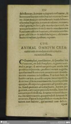 CIII. Animal. Omnium Creaturarum mundanarum creatura nobilissima