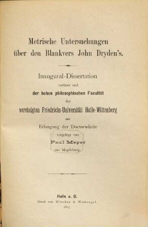 Metrische Untersuchungen über den Blankvers John Dreyden's