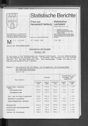 Preisindizes für Bauwerke November 1983 : Lfd. Nr. 1