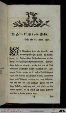An Herrn Ulysses von Salis