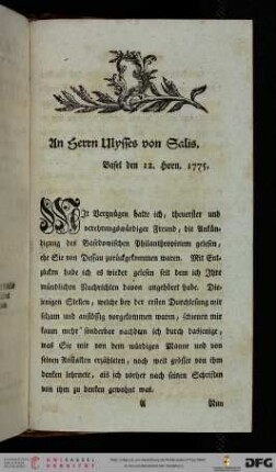 An Herrn Ulysses von Salis