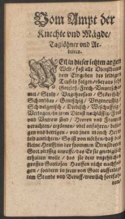 Vom Ampt der Knechte und Mägde/ Taglöhner und Arbeiter.
