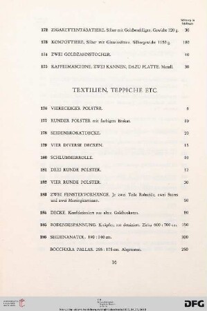 Textilien, Teppiche etc. (Nr. 176-196)