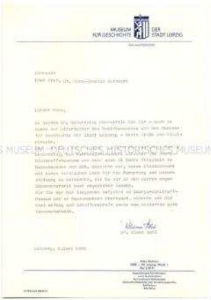 Glückwunschschreiben des Museums für Geschichte der Stadt Leipzig zum 60. Geburtstag - Personenkonvolut