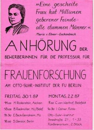 Professur Frauenforschung am Otto-Suhr-Institut der FU Berlin