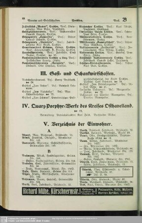 IV. Quarz-Phorphyr-Werke des Kreises Osthavelland