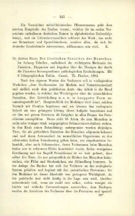 Arnold Brass: Die tierischen Parasiten der Menschen. Cassel, 1884