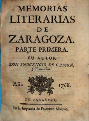 Memorias Literarias de Zaragoza. 1