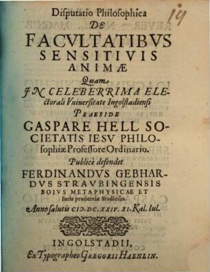 Disputatio Philosophica de facultatibus sensitivis animae