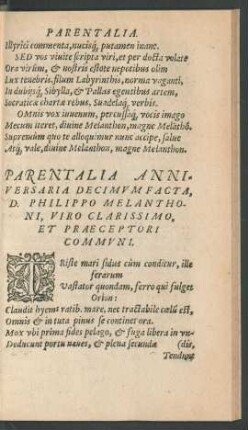 Parentalia Anniversaria Decimum Facta D. Philippo Melanthoni ...