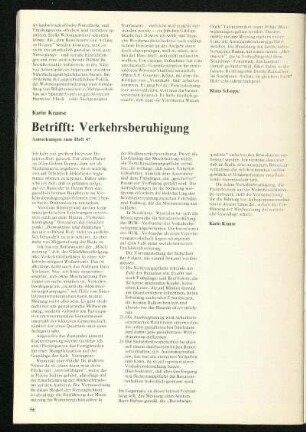 Betrifft: Verkehrsberuhigung