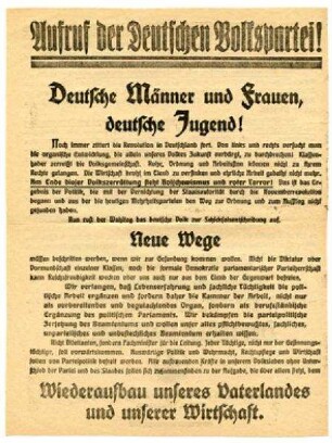 Wahlaufruf des Deutschen Volkspartei (Landesverband Württ.) zu einer Reichstagswahl