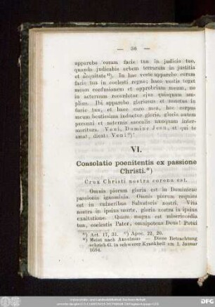 VI. Consolatio poenitentis ex passione Christi. Crux Christi nostra corona est.