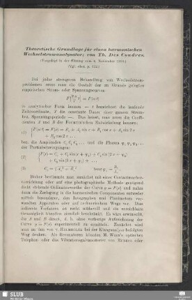 Theoretische Grundlage für einen harmonischen Wechselstromanalysator