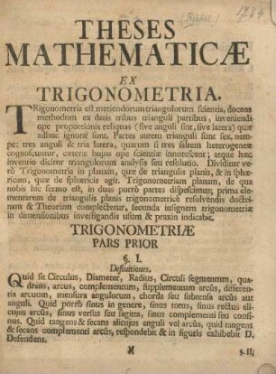 Theses mathematicæ ex trigonometria.