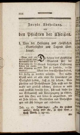 I. Von der Heiligung und christlichen Gottseeligkeit und Tugend überhaupt.