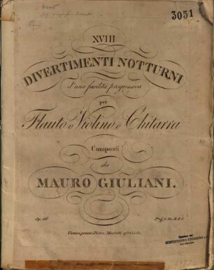 XVIII divertimenti notturni : d'una facilitá progressiva ; per flauto o violino e chitarra ; Op. 86