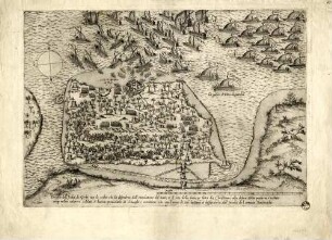 Disigno dell'Isola de Gerbi con le seche che la difendeno dall'inondatione del mare, et Il sito della fortezza fatta da Christiani alla defesa della quala ui è restato cinq[ue] millia ualorosi soldati, e' buona prouisione di Vituaglie e monitione che con l'aiuto di Dio bastara à diffenderla dall'Insulti de l armata Turchescha.