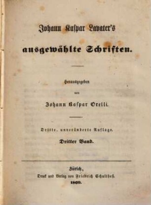 Johann Kaspar Lavater's ausgewählte Schriften. 3
