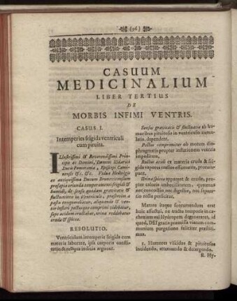 Casuum Medicinalium Liber Tertius De Morbis Infimi Ventris.