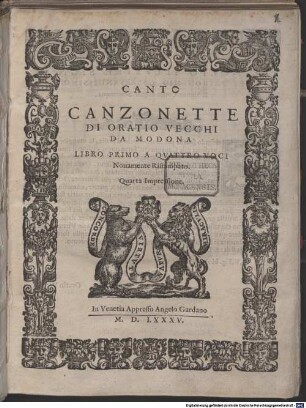 CANZONETTE DI ORATIO VECCHI DA MODONA LIBRO PRIMO A QVATTRO VOCI