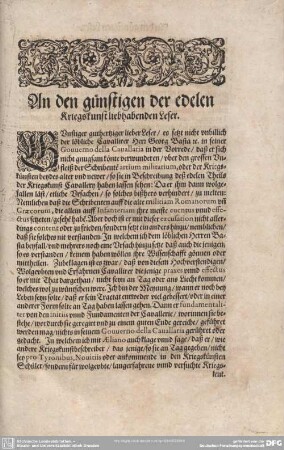 An den günstigen der edlen Kriegskunst liebenden Leser.