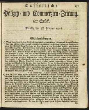 6tes Stück. Montag den 8ten Februar 1808