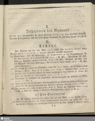 I. Inspectoren des Gymnasii