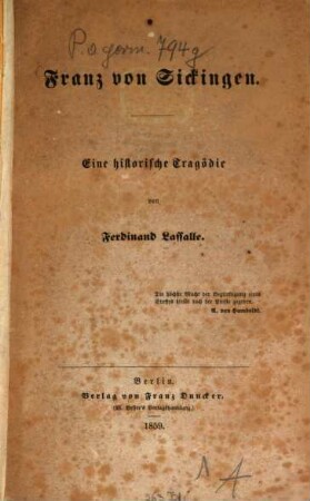 Franz von Sickingen : Eine historische Tragödie