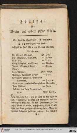 Journal für Theater und andere schöne Künste