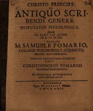 De Antiquo Scribendi Genere Disputatio Philologia
