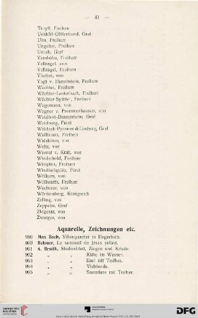 Aquarelle, Zeichnungen etc. (Nr. 989-1066)