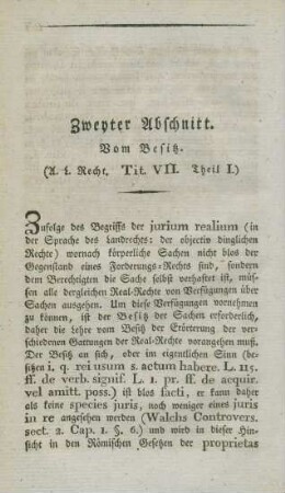 Zweyter Abschnitt. Vom Besitz.