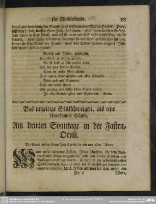 Am dritten Sonntage in der Fasten, Oculi : Das unzeitige Stillschweigen, als eine Unerkannte Sünde