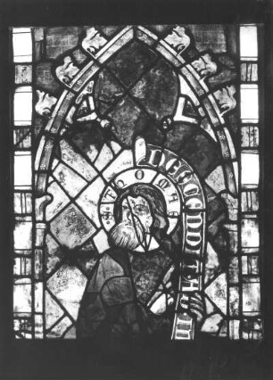 Apostel Thomas (Kopf) : Apostel Thomas (Kopf). Glasmalerei (um 1340/1350). Mühlhausen, Pfarrkirche Sankt Blasius (N II (10a))